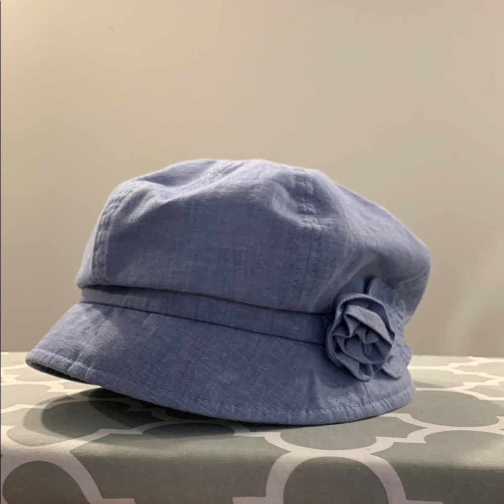 Delux Blue Vintage Bucket Hat with Flower Accent
